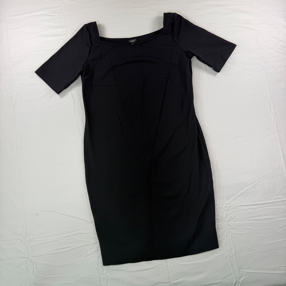 Talbots Womens Size 10 Black Square Neck Short Sleeve Sheath Dress Bodycon